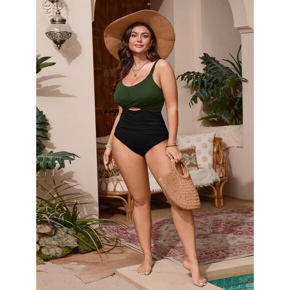 Women's Plus Size One Piece Swimsuit Bathing Suit Tummy Control Cutout Front NEW - Picture 6 of 6